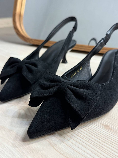 Туфли женские Meideli 2051-12 slingback лодочки с бантом на каблуке черные, 37, 23,5 см Киев - изображение 6