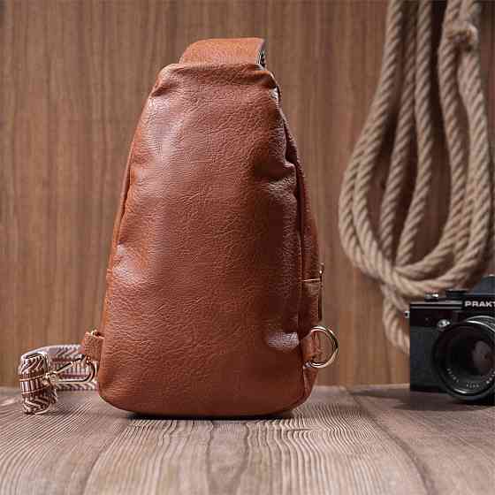 Жіноча сумка через плече з екошкіри з акцентом на текстильну лямку Vintage 22780 Рудий Київ