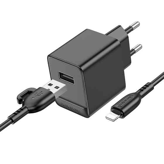 Сетевое зарядное устройство с кабелем BOROFONE BAS11A Erudite single port charger set(iP) Black Одесса
