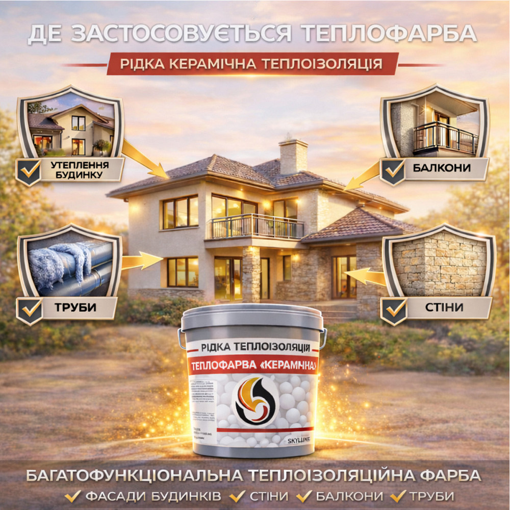 Теплокраска Skyline керамическая жидкая теплоизоляция для утепления стен, фасадов и больших помещений Коричневая 20 л Харьков - изображение 6