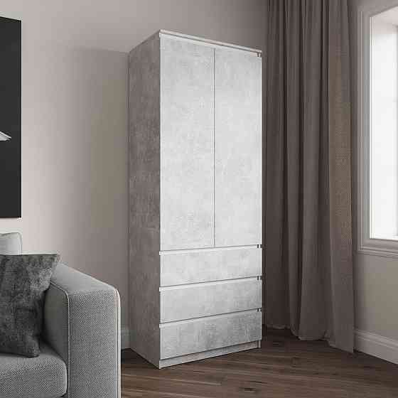 Шафа для одягу VAYS R-16 Бетон-Білі планки, 3 шухляди, полиці, без ручок, ЛДСП, 80×50×211 см – для спальні, вітальні, передпокою Львів