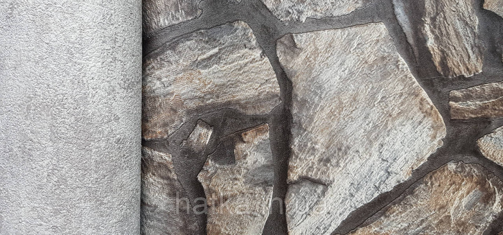 Обои виниловые на флизелине AdaWall Roka 1.06х10 под камень бут структурные черные серые коричневые 23114-3 Киев - изображение 2