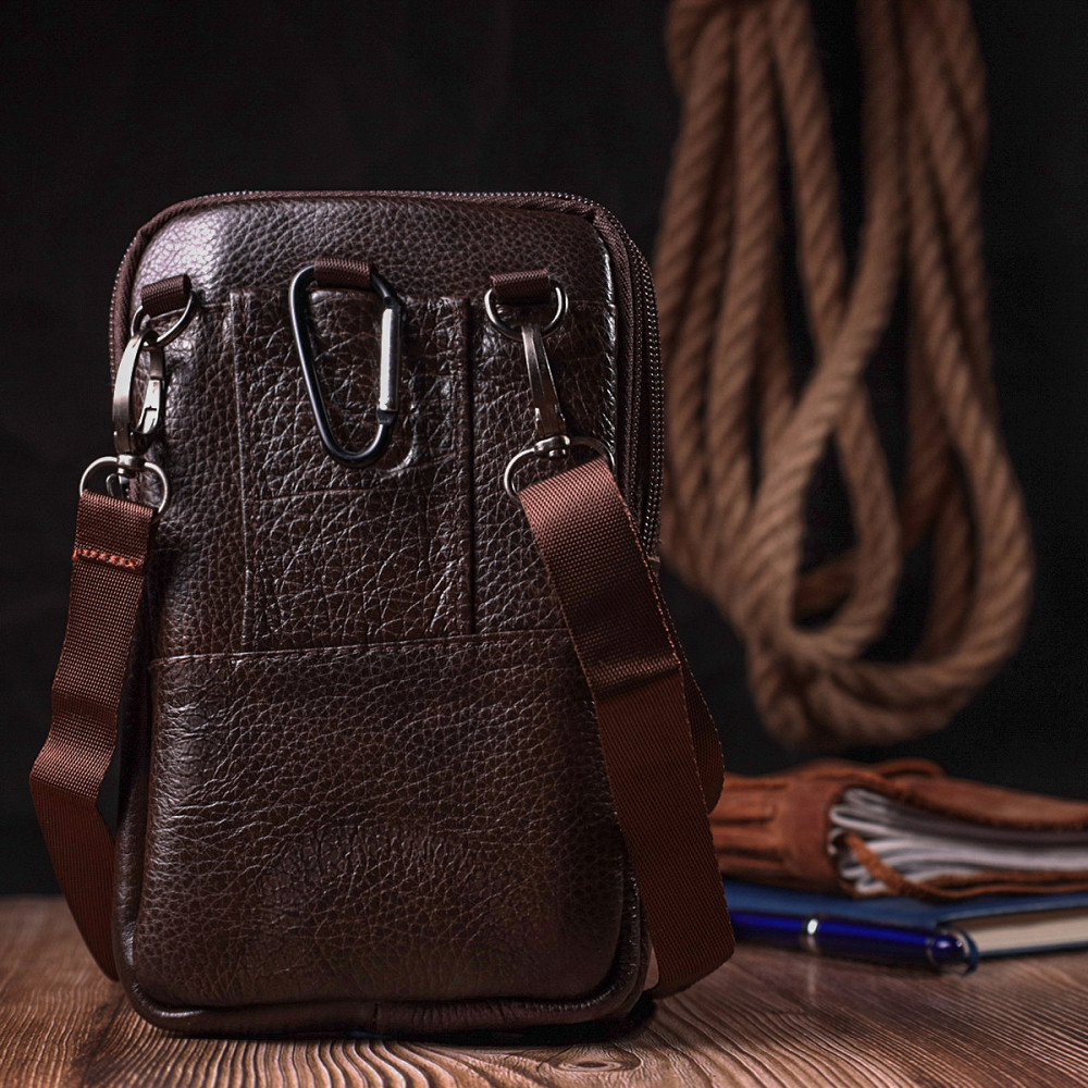 Компактная мужская сумка на пояс из натуральной кожи Коричневый (Vintage) Киев - изображение 3