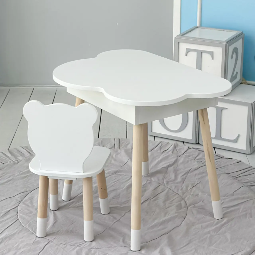 Детский столик Облако с нишей и стульчиком Мишка (Белый) Винница - изображение 2