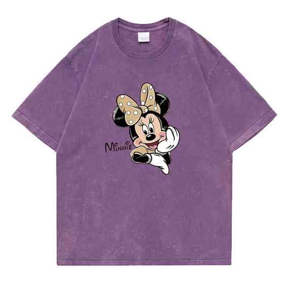 Футболка вініж оверсайз з принтом Бузковий Мінні бант Харків