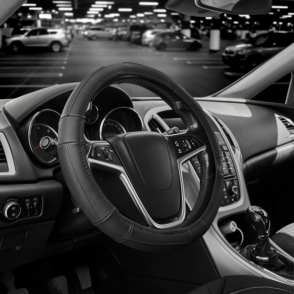 Чохол на кермо Carlife 37-39см, шкіра, чорний SW241M Львів - фото 2