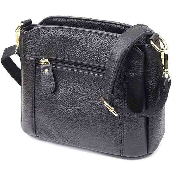 Класична шкіряна сумка для жінок з трьома відділеннями Чорний (Vintage) Київ