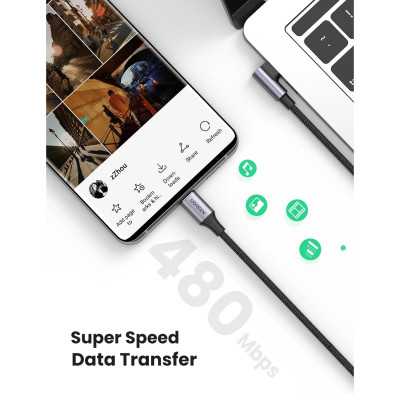 Дата кабель USB-C 2.0 to USB-C 1.0m 90° corner US334 black Ugreen (70643) Вінниця - фото 5