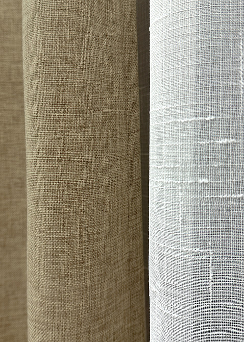 Комплект штор VR-Textil Льон Мішковина 150х270 2шт і Тюль 400х270 673ш-115т Капучино з білим 71-035/3 Київ - фото 5