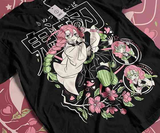 Футболка з аніме принтом Вбивця демонів оверсайз (S/M/L) Чорний AnimeJ0830 Дніпро