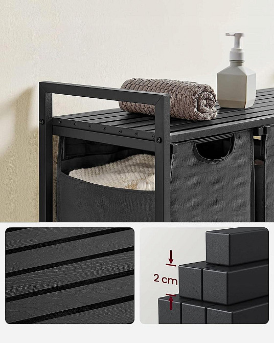 Кошик для білизни Leobert Chariot з трьома відділеннями 3 x 38л чорний Киев - изображение 5