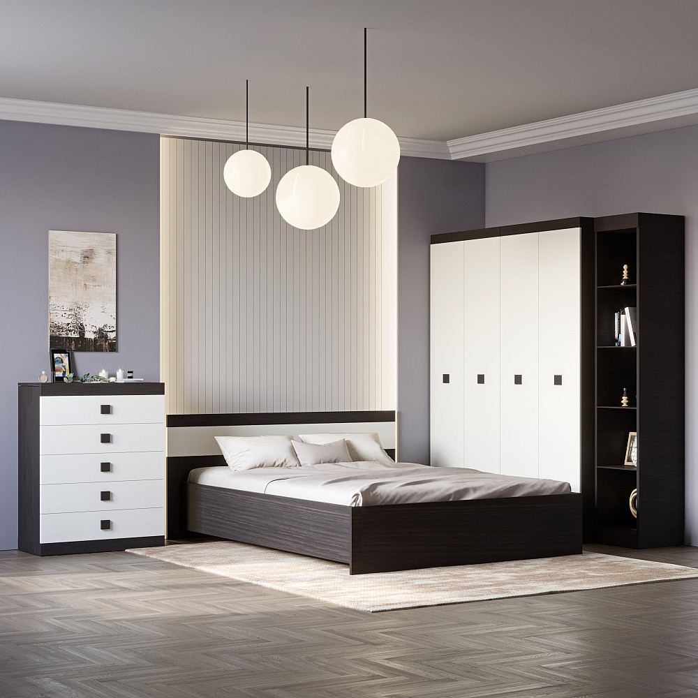 Спальня Соната Эверест Комплект 10 (модульная -5 элементов) венге темный + белый (DTM-2604) Днепр - изображение 1