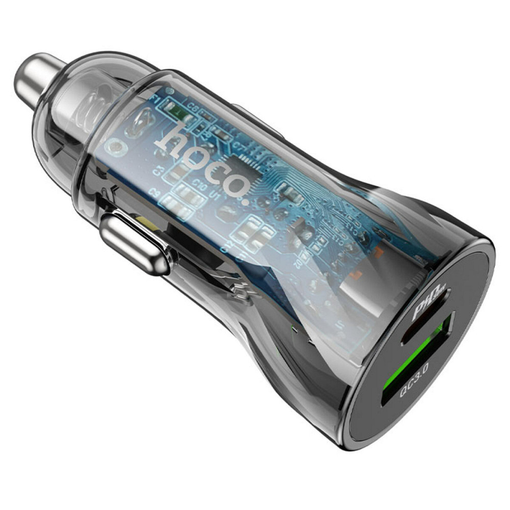 Автомобільний зарядний пристрій HOCO Z47A Transparent Discovery Edition dual port PD30W+QC3.0 car charger set(C to iP) Transparent Black (693147478229 Київ - фото 1