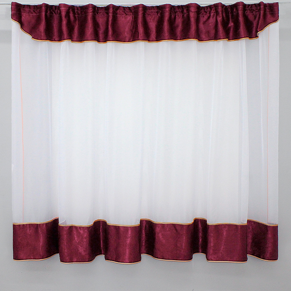 Кухонная занавеска VR-Textil № 00к белый с бордовым 280х170 см (59-804) Киев - изображение 1