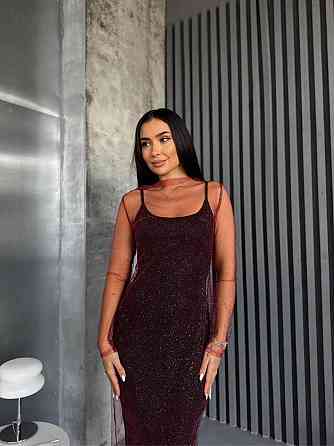 Жіноча елегантна вечірня мідіплаття віскоза та сітка змійка Бордовий, 46/48 Одеса