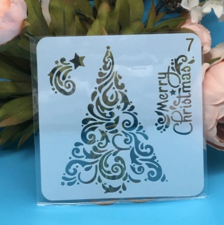 Новорічний трафарет Ялинка новорічна 13 на 13 см сірий Київ - фото 1