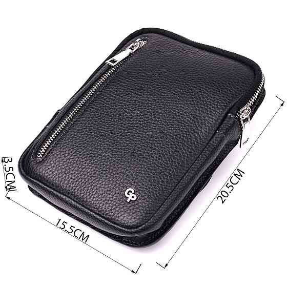 Прямокутна сумка бананка з якісної натуральної шкіри GRANDE PELLE 22877 Чорний Київ