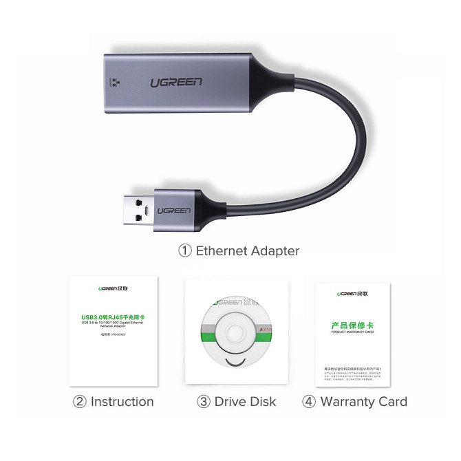 Зовнішня мережева карта / Мережевий адаптер USB 3.0 Gigabit Ethernet LAN RJ45 Ugreen 50922 (10/100/1000Mbps) Николаев - изображение 9