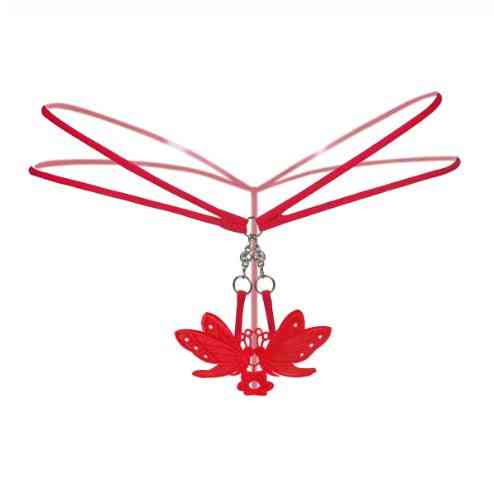 Трусики з розрізом, квіточками, метеликами червоні - розмір універсальний (на резинці), 15% нейлон, 85% поліестер Київ