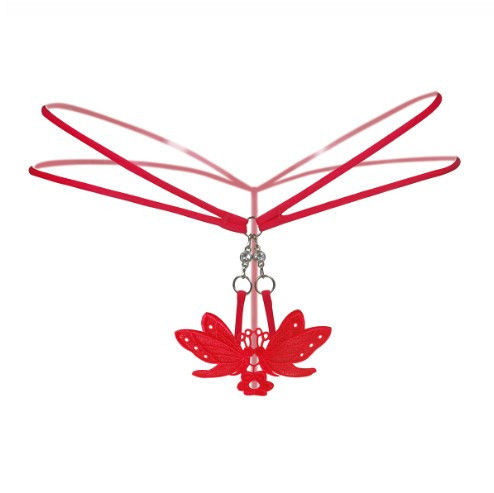 Трусики з розрізом, квіточками, метеликами червоні - розмір універсальний (на резинці), 15% нейлон, 85% поліестер Київ - фото 1