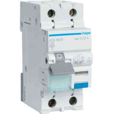 Диференціальний автоматичний вимикач Hager 1-п.+N 32A C 30mA (6kA) A (B) (ADA982D) Вінниця