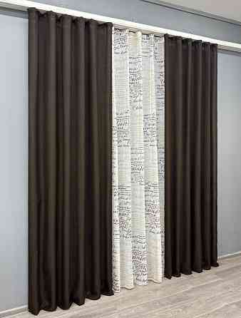Комплект штор VR-Textil Лен Мешковина 100х270 2шт и Тюль 300х270 107ш-1790т Венге с белым 71-062/1 Киев