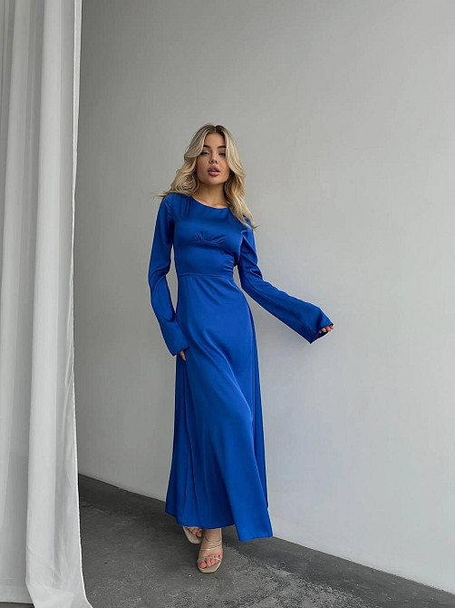 Женское нарядное платье со шнуровкой на спинке шелк Армани Синий, 46/48 Одесса - изображение 4