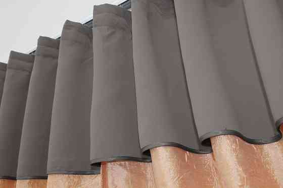 Кухонные шторы VR-Textil № 073к с ламбрекеном и подхватами персиковый со светло-серым 275х170 см (52-0137) Киев