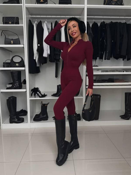 Женский теплый облегающий комбинезон рубчик на флисе Бордовый, 42/44 Одесса - изображение 4