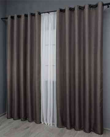 Комплект штор на люверсах VR-Textil Льон-блекаут Льон Мішковина 1160ш Сіро-коричневий 150х250см 2 шт (37-0141) Київ
