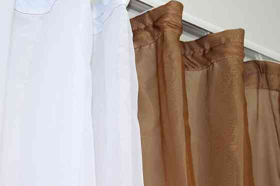 Кухонний комплект VR-Textil № 038к шторки і тюль коричневий з білим 280х170 см (50-325) Київ