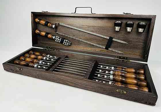 Подарунковий набір шампурів в дерев'яному кейсі для пікніка КІЗЛЯР, ручної роботи (шампура і аксесуари) HAPPY DAYS Тернопіль