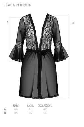 Пеньюар Passion LEAFA PEIGNOIR black, L/XL, довжина трохи вище коліна, широкі рукави, зав'язується на пояс Sex Aura Київ