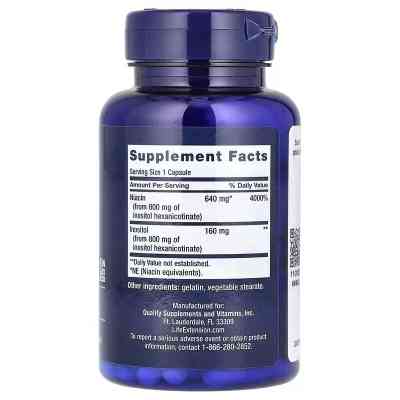 Витаминно-минеральный комплекс Life Extension Ниацин, Витамин В3, 640 мг, No Flush Niacin, 100 капсул (LEX-37310) Винница