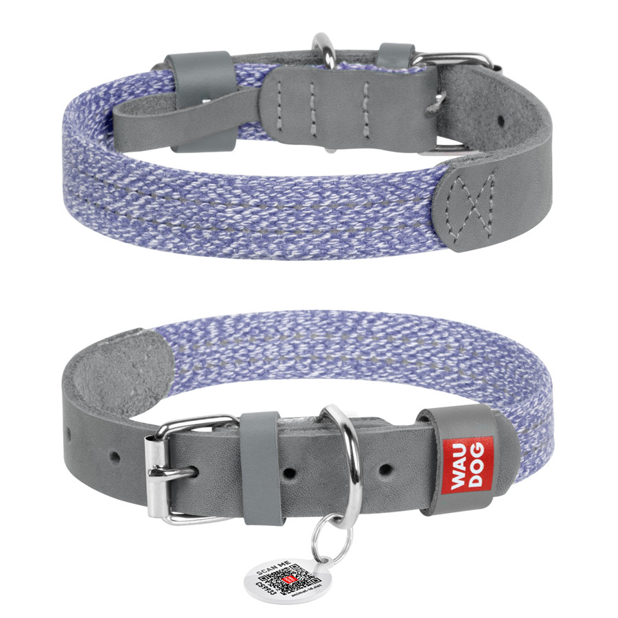 Нашийник для собак зі шкіри та відновленої бавовни WAUDOG Classic, L, Ш 25 мм, Дов 38-49 см сір Коломыя - изображение 1