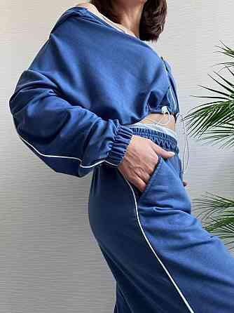 Женский прогулочный костюм тройка: кофта топ и штаны  двунить + микродайвинг Светлый джинс, 42/44 Одесса