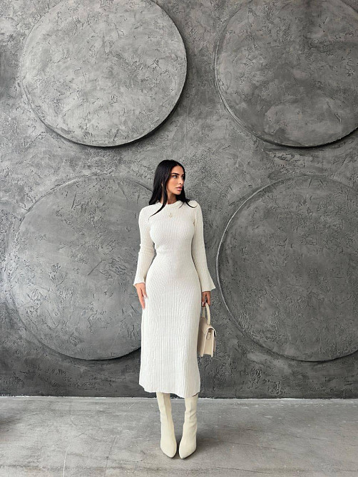 Женское базовое миди платье машинная вязка Молочный Одесса - изображение 2