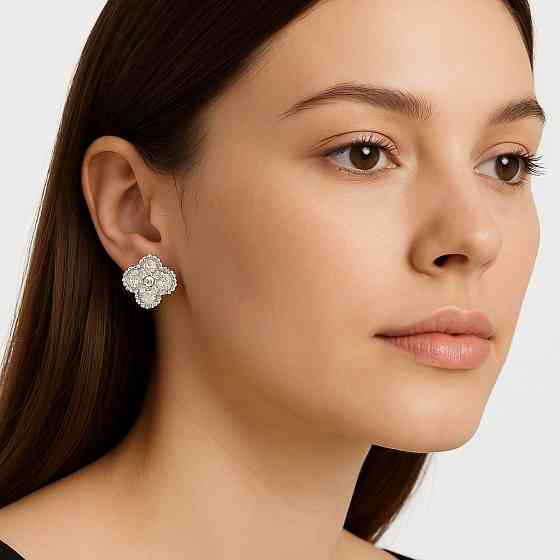 Van Cleef серьги цирконы посеребрение / серьги клевер на английском замочке Одесса