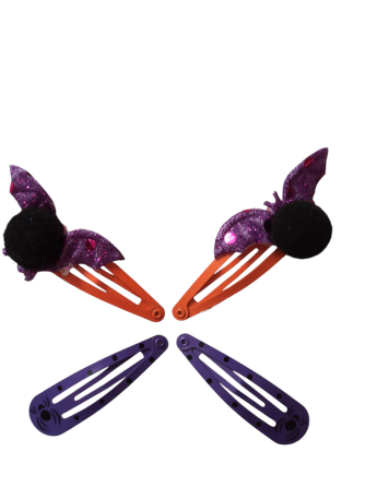 Набір 2 шпильки помаранчеві з літаючою мишею та 2 шпильки з принтом павук та для волос на Хелловін фіолетовий Київ