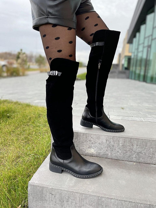 Vesna Ботфорти жіночі VESNA чорні шкіра+замша натуральна висота 53 см обхват 35-37 см розмір 39 Коломия - фото 2