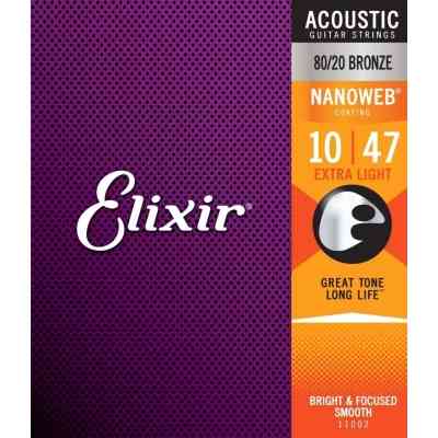 Струны для гитары Elixir 11002 Nanoweb 80/20 Bronze Acoustic Extra Light (10-47) (240666) Винница