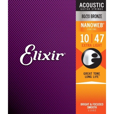 Струны для гитары Elixir 11002 Nanoweb 80/20 Bronze Acoustic Extra Light (10-47) (240666) Винница - изображение 1