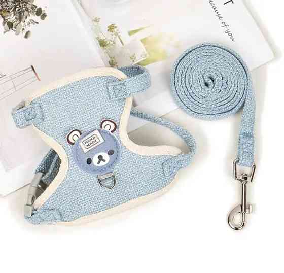 Шлея для собачек и кошек с поводком тканевая S голубой Киев