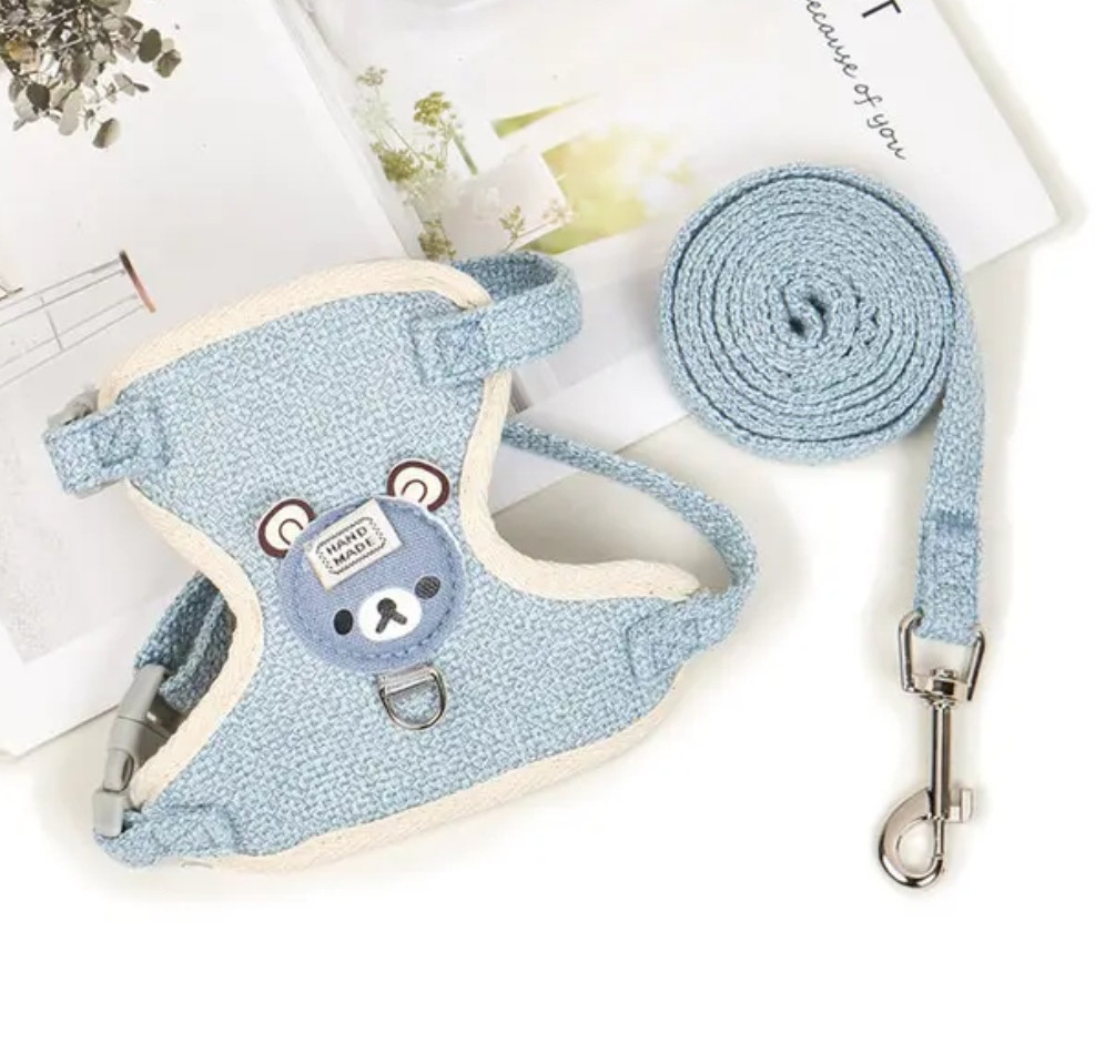 Шлея для собачек и кошек с поводком тканевая S голубой Киев - изображение 2