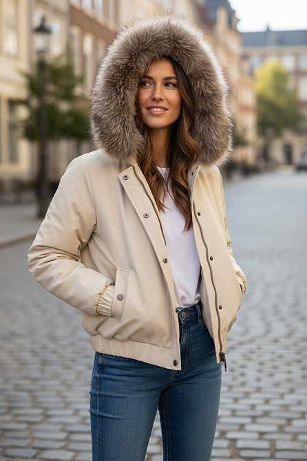 Бомбер жіночий з хутром блюфрост Бежевий 44 Харків - фото 3