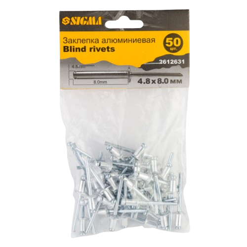 Заклепка алюмінієва 4,8*8,00мм 50шт Standart SIGMA Житомир - фото 2