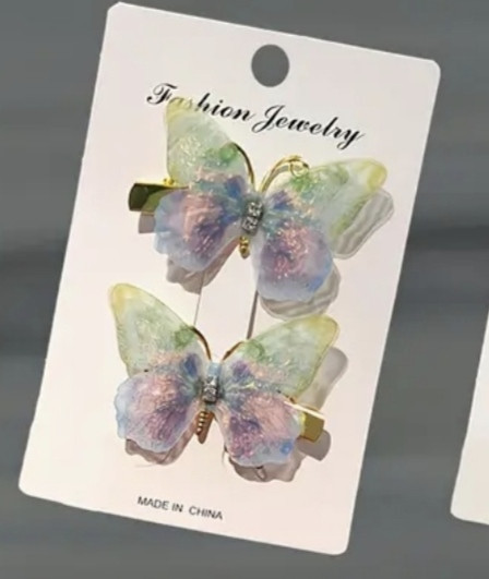 Комплект заколок "Метелики" 2 шт. синій з зеленим Сміла - фото 2