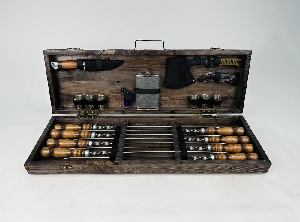 Подарунковий набір шампурів в дерев'яному кейсі для пікніка МИСЛИВЕЦЬ ручної роботи (шампура і аксесуари) HAPPY DAYS Тернопіль - фото 5