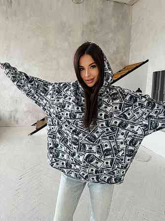 Женская стильная оверсайз худи с долларами трехнитка на флисе Одесса