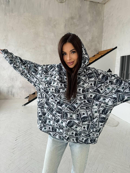 Женская стильная оверсайз худи с долларами трехнитка на флисе Одесса - изображение 4
